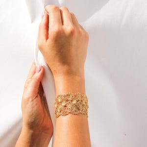 Gold Wired Crochet Bracelet: Chunky Magnetic Cuff, Handmade in Brazil