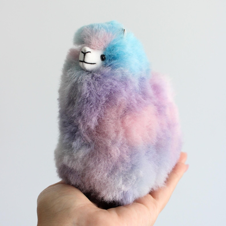 Multi Colored Alpaca Fur Plushies, Small Lllama fluffy Toys - pink, light blue and lilac plushies