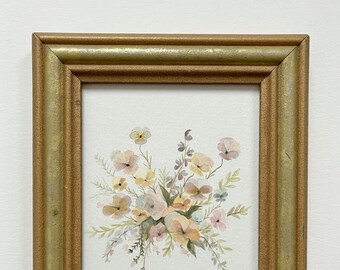 Violas III. Original watercolor in vintage frame.