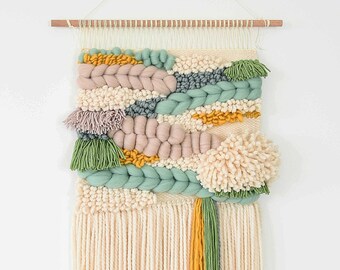 Boho Fiber Art Wall Hanging, Warm Tone Woven Tapestry, Handmade Textured Wall Decor, Modern Bohemian Interior
