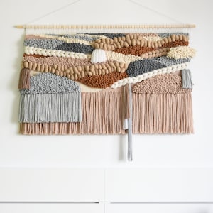 XL Beige Yarn Wall Hanging: Modern 3D Fiber Art Tapestry