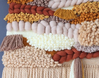 Large Abstract Woven Wall Hanging: Boho Yarn Art Decor