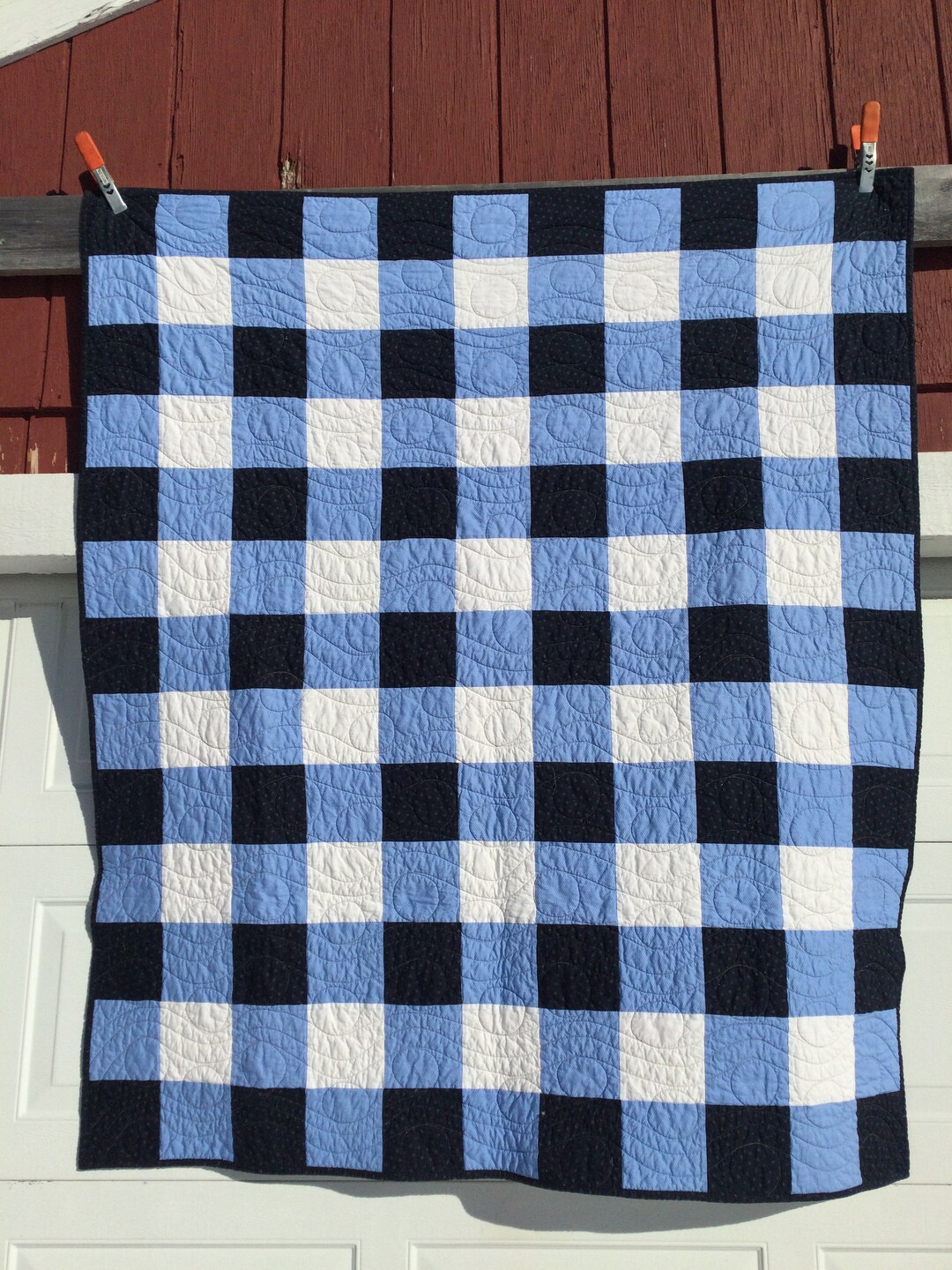 Blue Gingham Throw Quilt Etsy