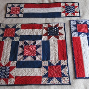 Patriotic/Americana quilted table toppers/red, white and blue