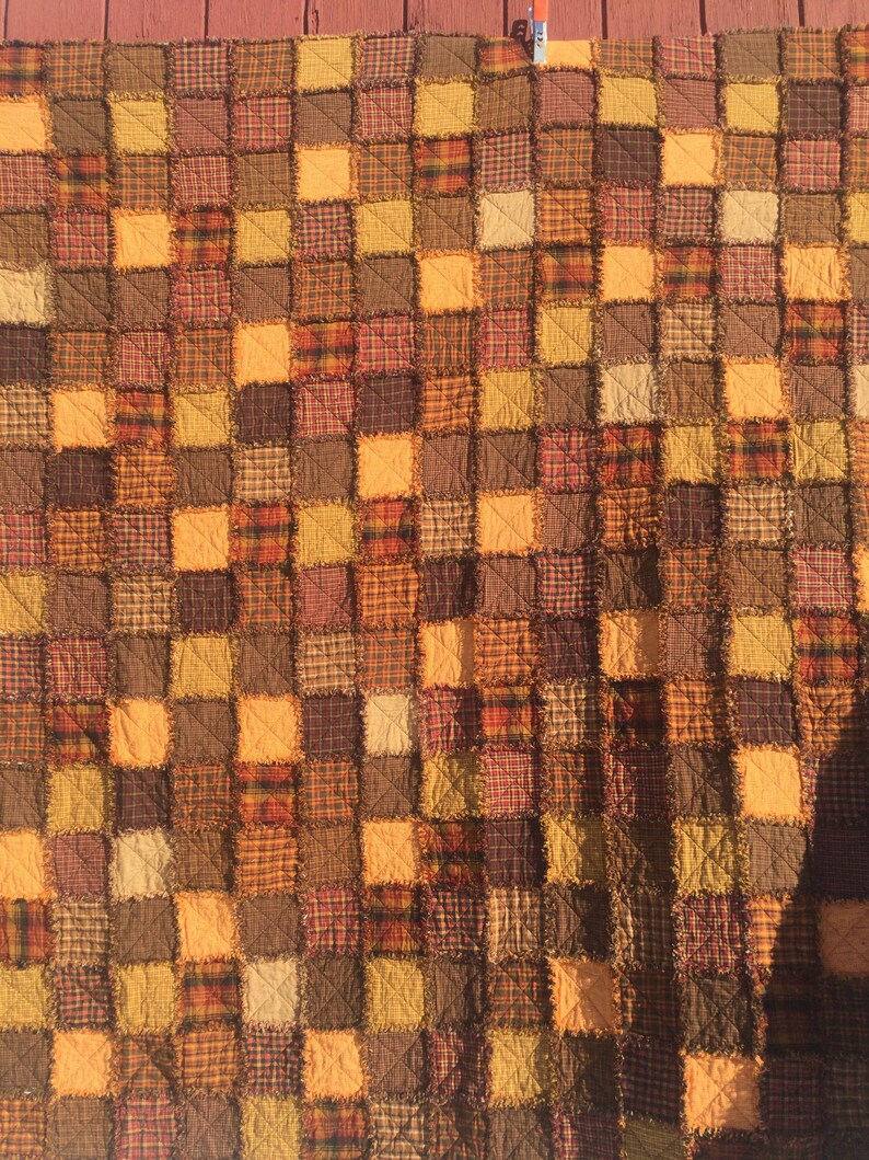 Queen Sized Homespun Rag Quilt in Autumn Colors - Etsy