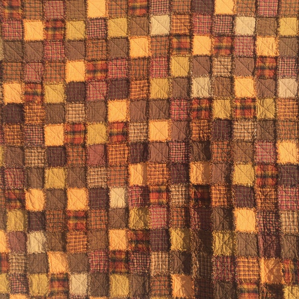 Queen sized homespun rag quilt in Autumn colors