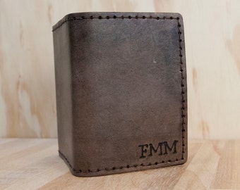 Monogram Mens Wallet - Personalized Trifold Leather Wallet in the Monogram Pattern in Antique Black - Third Anniversary Gift