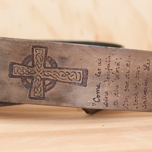 Custom Guitar Strap with Celtic Cross and Scripture - Personalized Cross Guitar Strap in Antique Black - For Acoustic or Electric Guitar