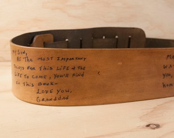 Custom Guitar Strap with Your Handwriting Inscription - Keepsake Gift for Third Anniversary or Memorial - For Bass, Banjo and Dobro