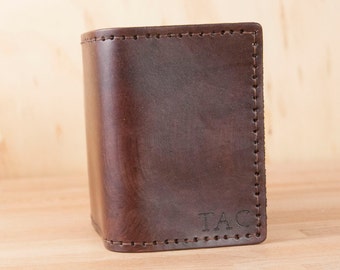 Monogram Mens Wallet - Personalized Trifold Leather Wallet in the Monogram Pattern in Mahogany - Third Anniversary Gift