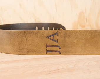 Guitar Strap - Personalized Leather Guitar Strap with Monogram in Antique Brown - For Acoustic or Electric Guitars