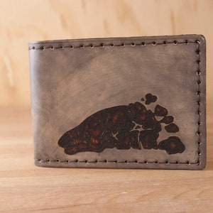 Mens Custom Leather Bifold Wallet with Footprint - Gift for Dad with Personalized Baby Footprint - Antique Black - Father's Day Gift