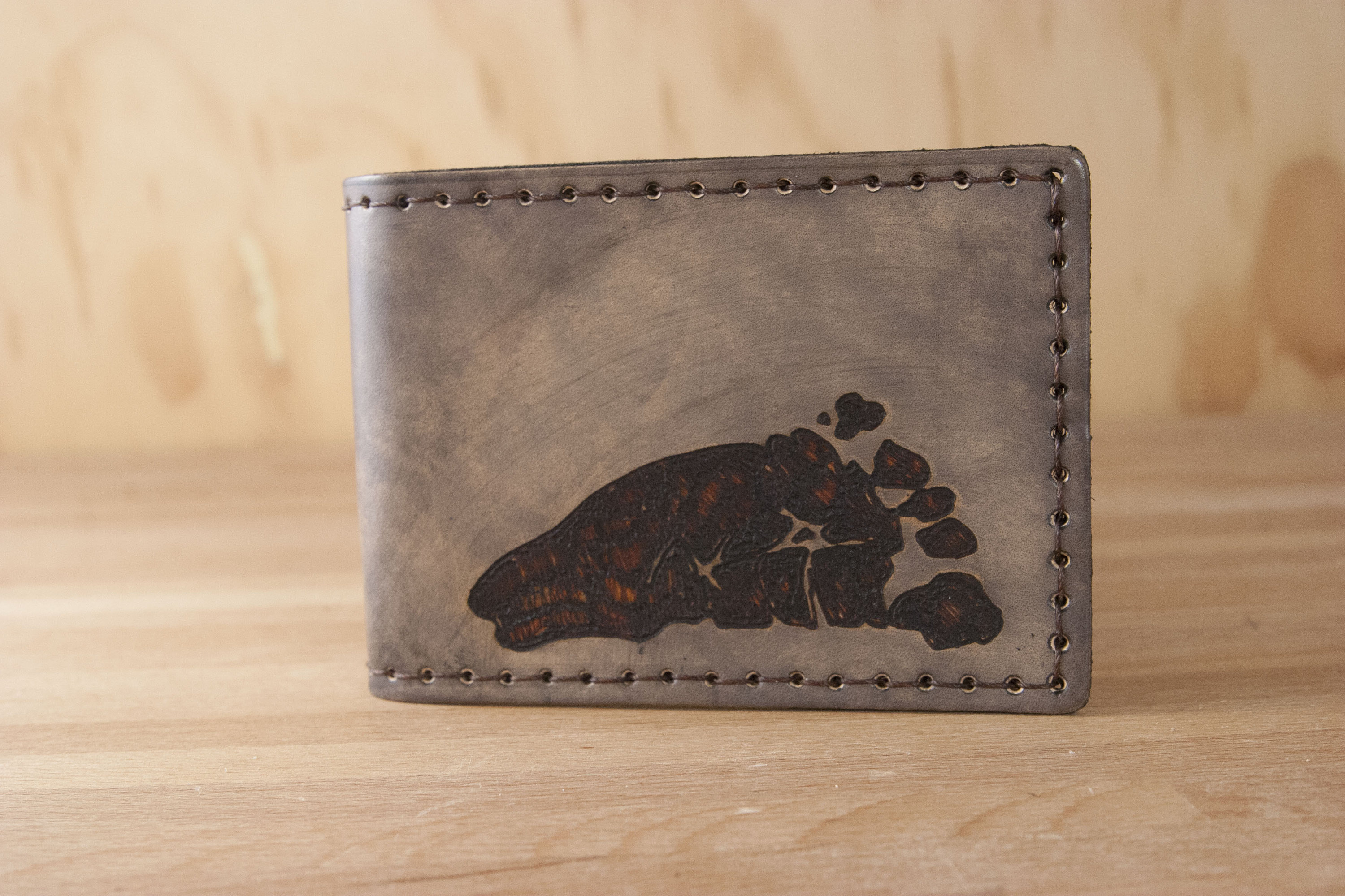 Mens Custom Leather Bifold Wallet with Footprint - Gift for Dad with Personalized Baby Footprint - Antique Black - Father's Day Gift