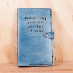 Personalized Leather Journal: Hand-Branded Inscription, Refillable Moleskine, Blue