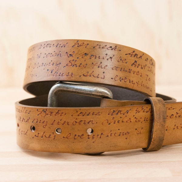 Personalized Leather Belt - Handmade Belt in the Smokey Pattern with Custom Inscription - Third Anniversary Gift - Belt for Men or Women