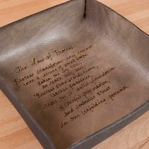 Custom Catchall Tray - Leather Valet Tray in the Smokey Pattern with Personalized Inscription - Antique Black - Wedding or Anniversary Gift