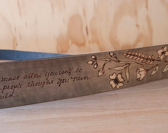 Personalized Leather Guitar Strap: Wildflower Inscription, Acoustic or Electric