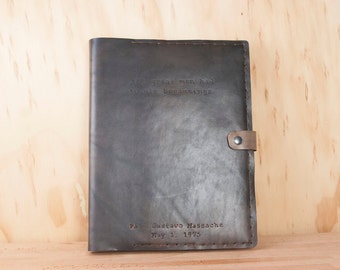 Personalized Leather Sketchbook - Handmade Notebook with Custom Inscription in the Typeset Pattern - Antique Black