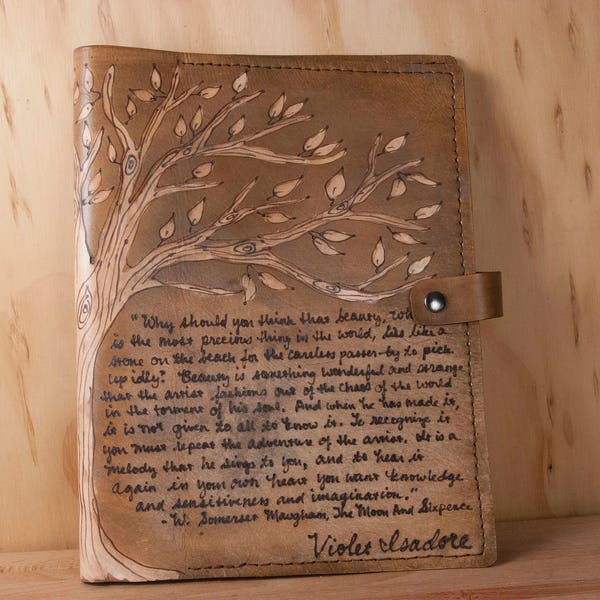 Custom Engraved Leather Bible Cover: Tree Design, Personalized Inscription
