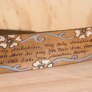 Custom Leather Ukulele Strap: Hand-Branded Floral Design