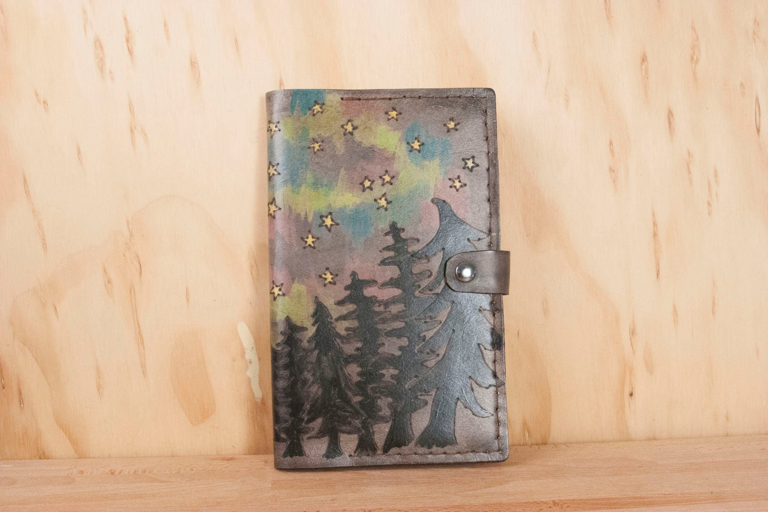 Custom Travel Journal Leather in the Stars Pattern With Northern