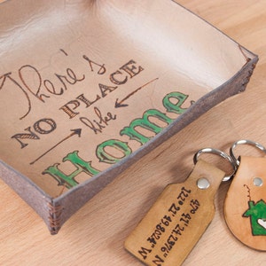 Custom Valet Tray - Leather Catchall Tray - Housewarming Gift for New Homeowners - No Place Like Home