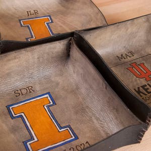 Custom Logo Valet Tray - Leather Catchall with Logo of your choice - Graduation, Anniversary, Or Wedding Gift