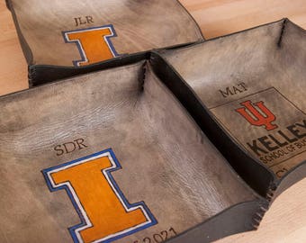 Custom Logo Valet Tray - Leather Catchall with Logo of your choice - Graduation, Anniversary, Or Wedding Gift