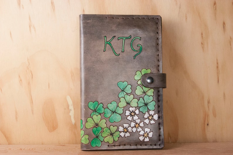 Custom Notebook - Handmade Leather With Monogrammed Initials, Shamrocks ...