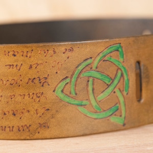 Personalized Leather Guitar Strap: Antique Brown Celtic Knot