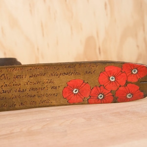 Guitar Strap - Personalized Leather Guitar Strap in the Smokey Pattern with Poppies in Antique Brown - For Acoustic or Electric Guitars