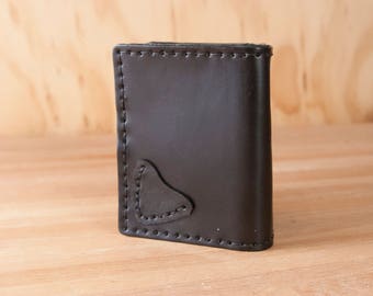 Guitar Player Gift - Handmade Leather Trifold Wallet with Engraved Monogram and Guitar Pick Pocket - Mens Black Leather Wallet