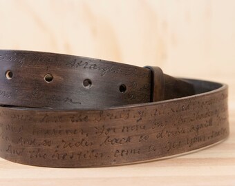 Personalized Leather Belt - Handmade Belt in the Smokey Pattern with Custom Inscription - Third Anniversary Gift - Belt for Men or Women