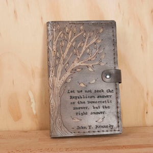 Personalized Leather Bible Cover: Antique Black Tree Design, Monogrammed
