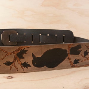 Personalized Leather Guitar Strap: Crow, Raven & Tree Inscription