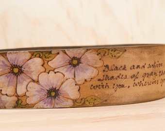 Guitar Strap - Personalized Leather Guitar Strap in the Smokey Pattern with Flowers in Anitque Brown - For Acoustic or Electric Guitars