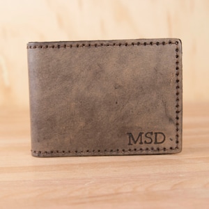 Personalized Mens Leather Wallet - Monogram Bifold Wallet  - Antique Black Leather - Third Anniversary Gift