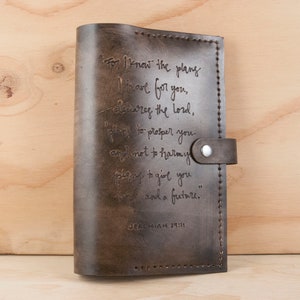 Custom Handwriting Engraved Leather Bible Cover - Antique Black