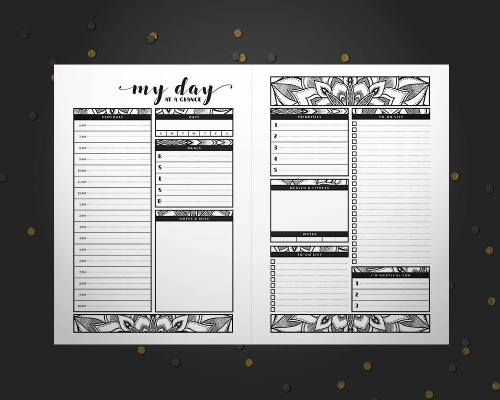 A5 Mandala Daily Planner Inserts printable Day on Two Pages Etsy