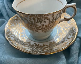 Juego de tazas de té vintage de Inglaterra, Colclough, auténtica porcelana fina, dorado/azul, en perfecto estado.
