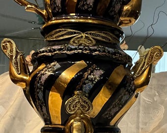 Samovar Vintage - Juego de té cilíndrico, eléctrico, de cerámica, azul/dorado, decorativo, 220 V