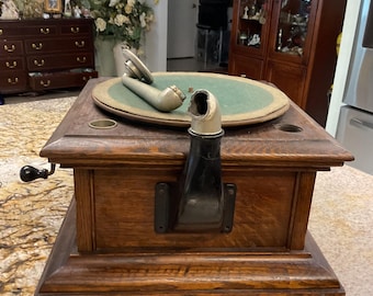 Grafófono vintage Columbia de madera maciza con etiqueta original, fabricado en EE. UU. (Reparación de piezas)