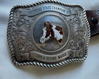 Cinturón vaquero Nocona vintage de 1983 con hebilla de plata esterlina y campeón de Texas (tallas 41-46)