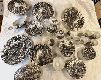 Staffordshire Myott 49pcs Ironstone Vintage Dinner Set Royal Mail Fine England Brown/White England