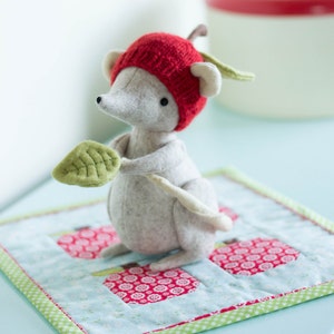 PDF Pattern - 'Apple Strudel' - Felt Shrew Softie with Apple Mini Quilt and Knitted Apple Hat  - Instant Digital Download - Plush