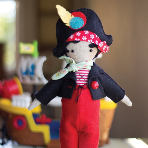 PDF Pattern - 'Clementine'  - Linen Pirate Doll Softie with Felt Clothing  - Instant Digital Download - Plush Children's Toy