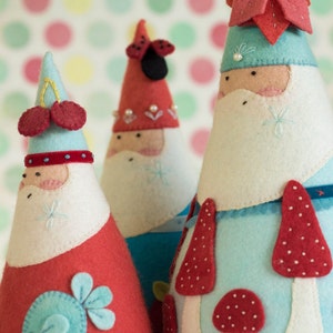 PDF Pattern - 'Jumbleberry Santas'  - Felt Father Christmas / Santa Babushka Softies  - Instant Digital Download - Plush Toy