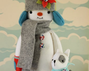 PDF Pattern - 'Yuri and Sasha' - Felt Snowman Softie with Felt Dog  - Instant Digital Download - Plush Children's Toy