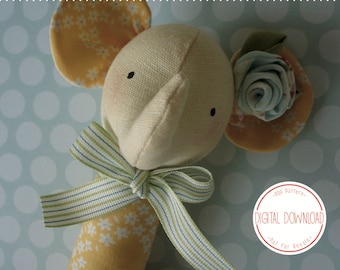 PDF Pattern - 'Snorkel' - Linen and fabric elephant baby rattle  - Instant Digital Download - Plush Children's Toy