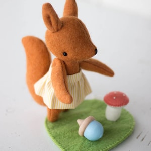 PDF Pattern - &#39;Evie&#39; - Felt Squirrel Softie with Felt Leaf and Toadstool  - Instant Digital Download - Plush Children&#39;s Toy